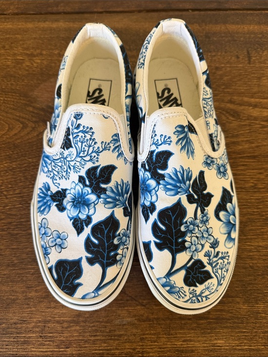 Vans Shoes - Vans Women’s Slip-On Sneakers — White with Blue Floral Print